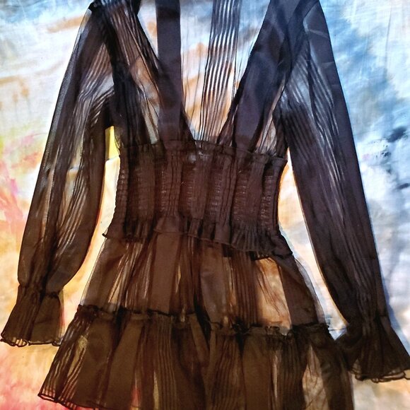 SheIn Black Button Up Striped Swim Cover - Picture 2 of 3